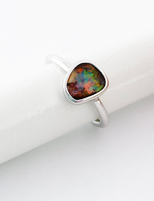 silver boulder opal ring