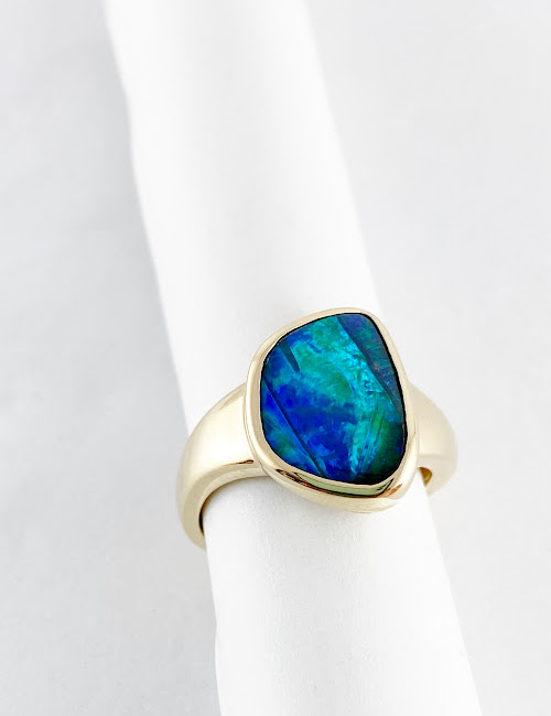 Opal Ring With Gold Gr169 • Boulder Opal Mines Australia