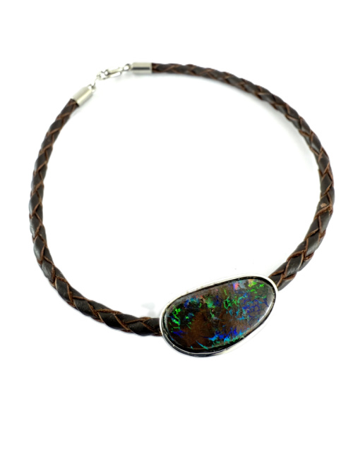 Mens Leather and Opal Bracelet B529
