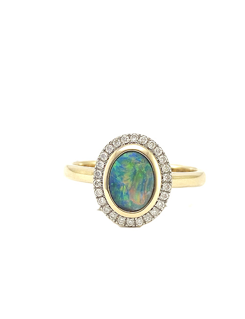 Black Opal Ring with Diamonds GR205