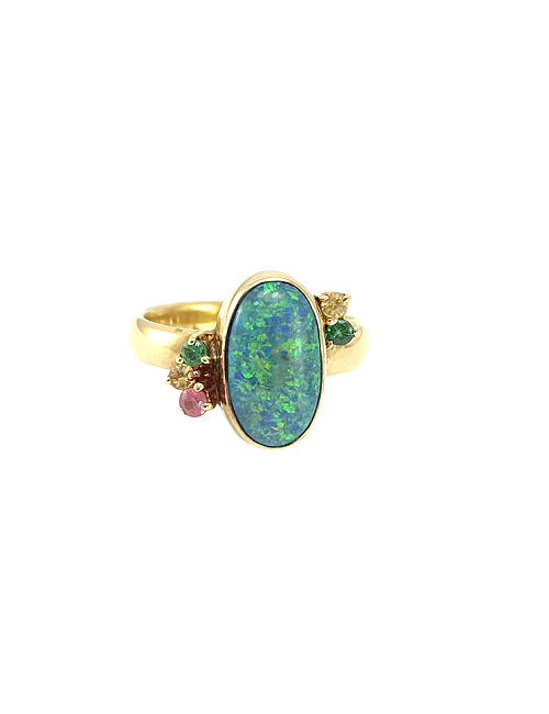 Black Opal Ring with Saphires GR203